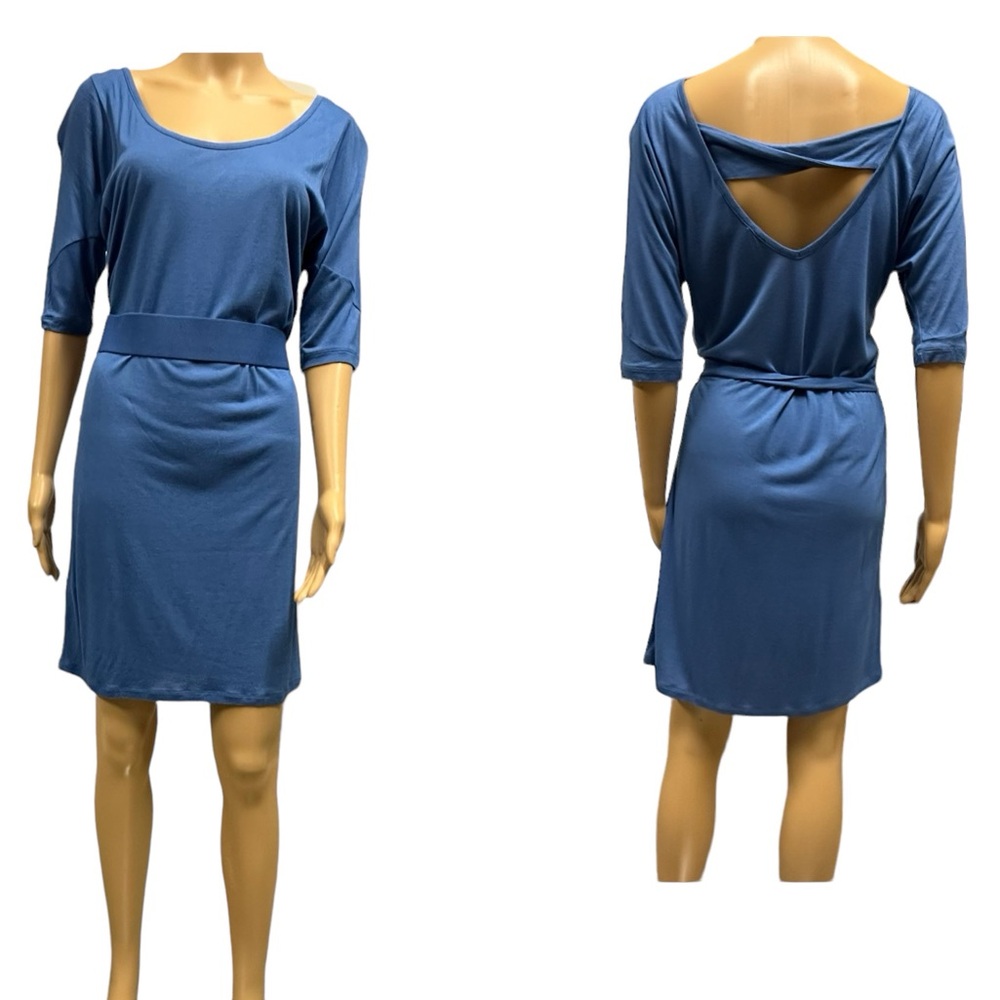 BCBGeneration Blue Twist Back 3 Quarter Sleeve Stretch Mini Dress Womens Medium